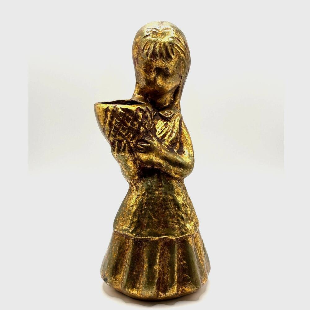 Vintage 1970's Howard Pierce Pottery/Ceramics, Girl with Basket Figurine/Vase